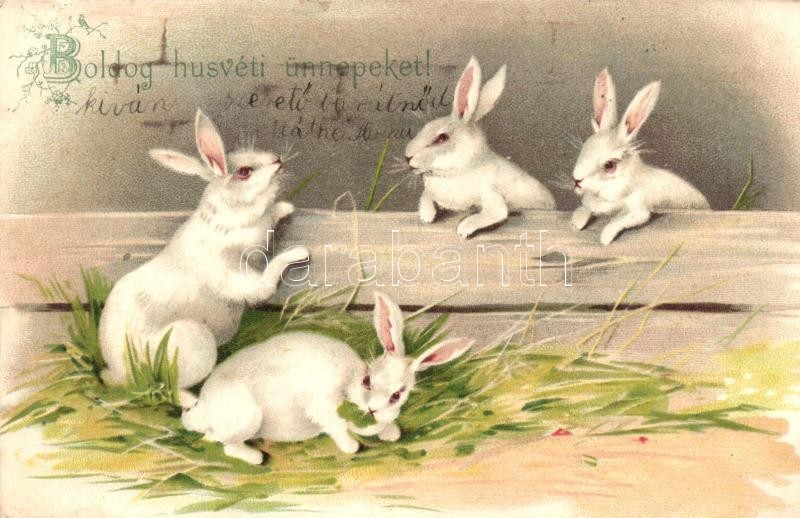 Húsvét, nyulak, litho, Easter, rabbits, litho