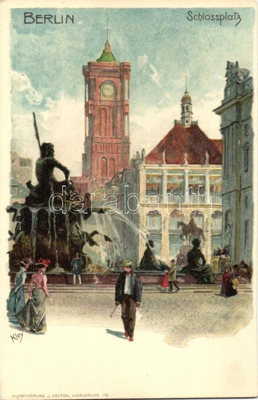 Berlin, Schlossplatz / castle square, J. Velten's Künstlerpostkarte 502. litho s: Kley