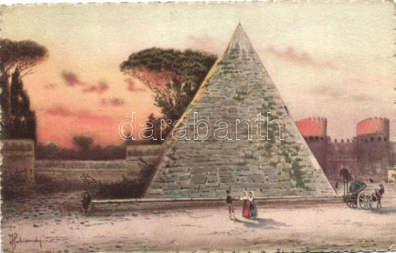 Rome, Roma; Piramide di Caio Cestio / pyramid, A. Scrocchi 4414-8., artist signed