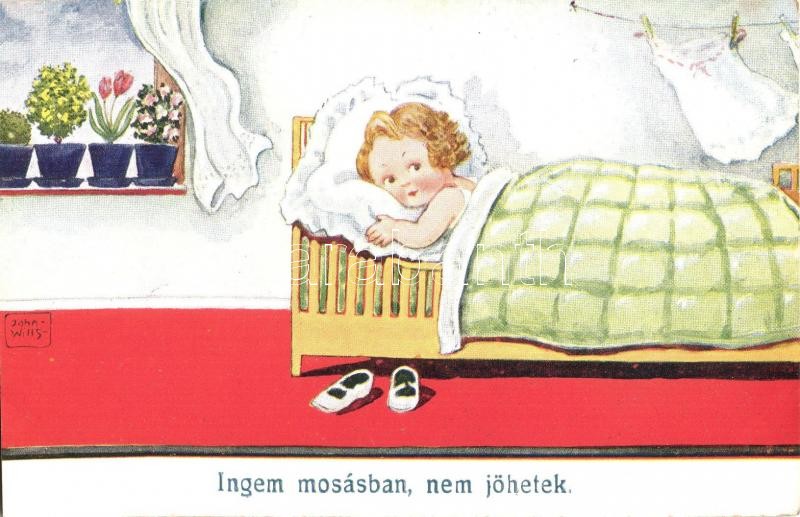 Children, humour, W.S.S.B. 5068/1. s: John Wills, Ingem mosásban, nem jöhetek / Gyerek, humor, W.S.S.B. 5068/1. s: John Wills