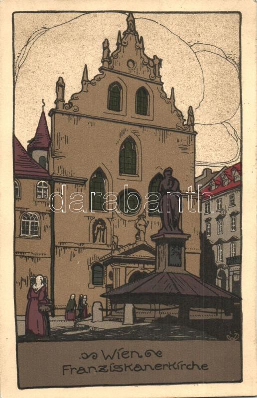 Vienna, Wien; Franziskankirche / church, Künstler-Stein Zeichnung B.K.W.I. Nr. 283/9. litho, artist signed