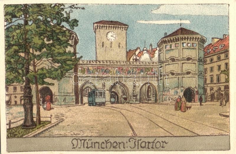 München, Isartor / gate, L.K.M. Plein Air litho, artist signed