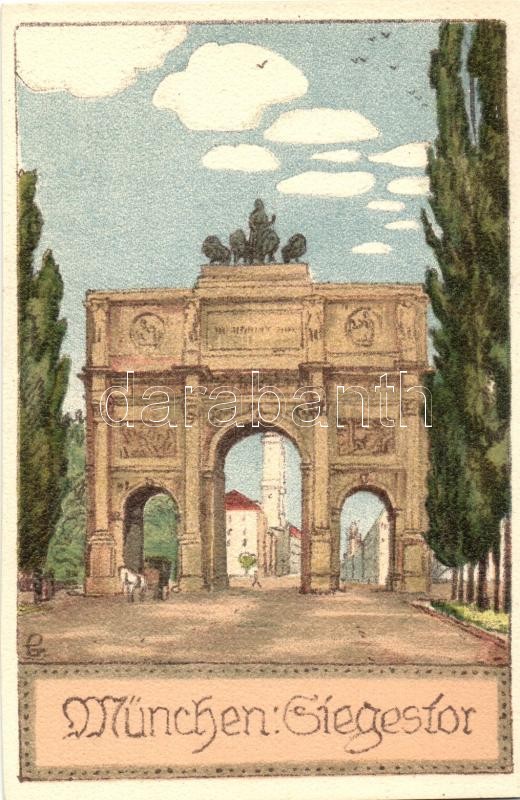 München, Siegestor / gate, L.K.M. Plein Air litho, artist signed