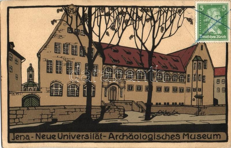 Jena, Neue Universität, Archäologisches Museum / university, museum; Künstler-Stein-Zeichnung litho