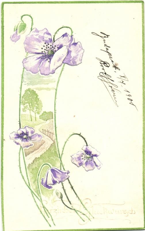Glückwunsch / Greeting card, flower, Raphael Tuck &amp; Sons, Künstlerische Blumen Serie Nr. 520B. Emb. litho