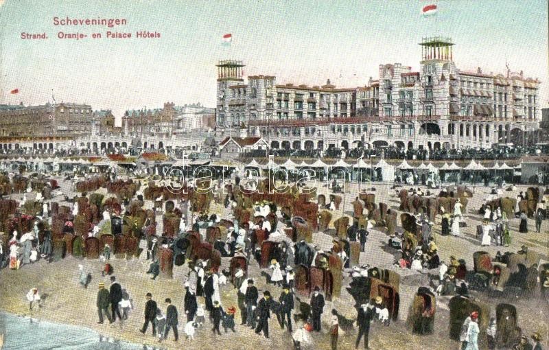 The Hague, Den Haag; Scheveningen, beach, Oranje and Palace hotels