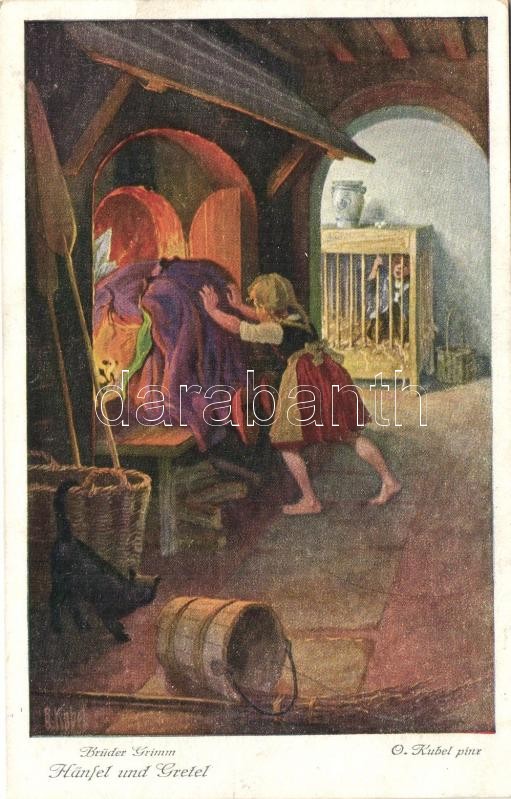 Hänsel und Gretel, Brüder Grimm Serie 125. Nr. 3716. s: O. Kubel, Jancsi és Juliska, Brüder Grimm Serie 125. Nr. 3716. s: O. Kubel