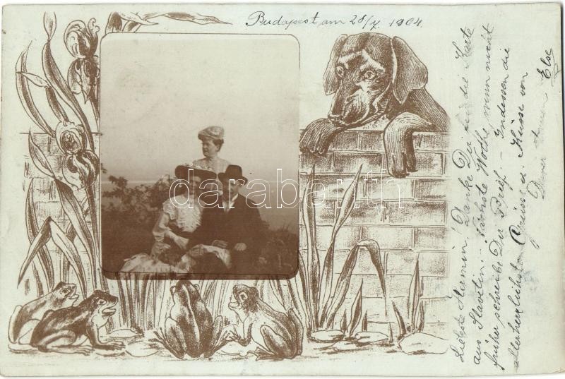 1904 Dog, frogs, family photo, 1904 Kutya, békák, családi fotólap