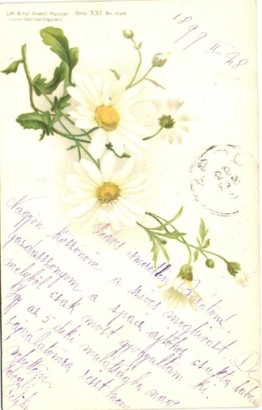 1899 Virág, Gebrüder Obpacher Serie XXI. No. 17449. litho, 1899 Flowers, Gebrüder Obpacher Serie XXI. No. 17449. litho
