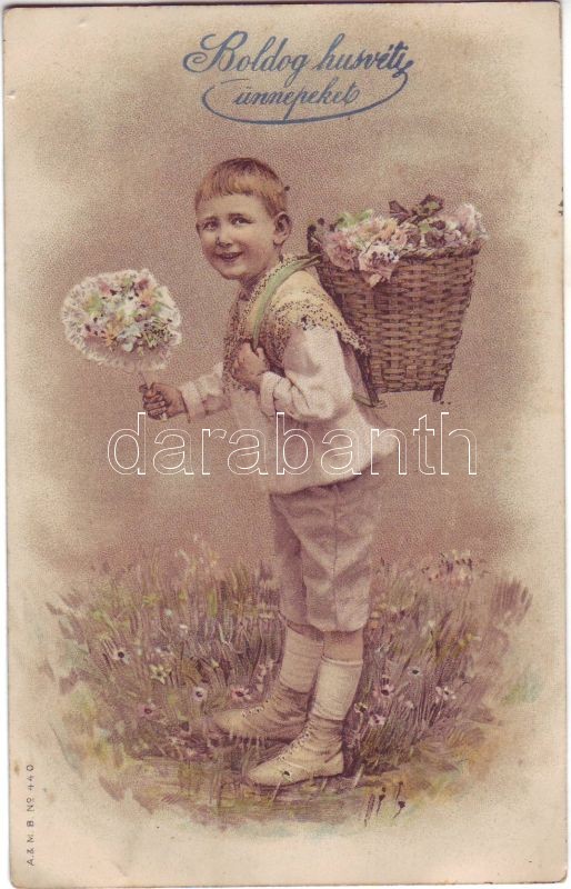 Húvéti üdvözlőlap litho, Easter greeting card litho