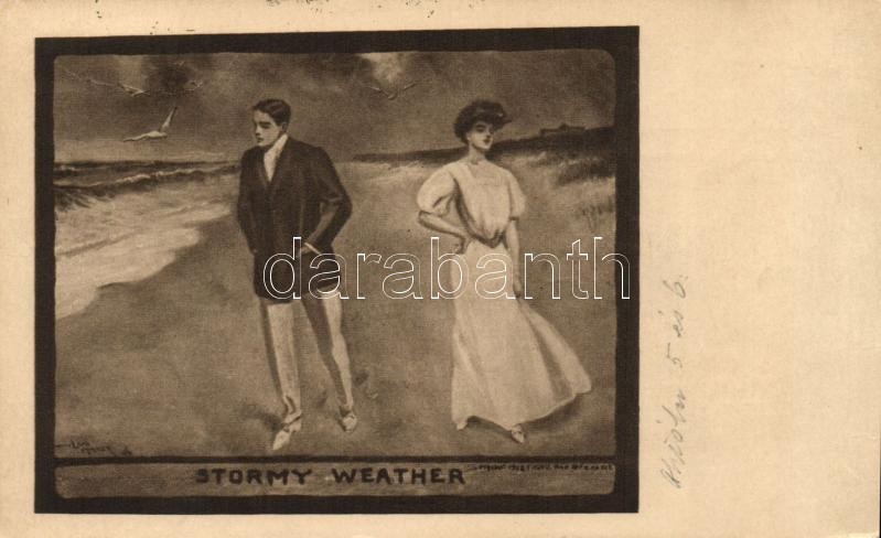 Stormy Weather, couple, American Post Card &quot;Photogravure&quot; Series 134. Subject 38. s: Mayer, Romantikus pár, American Post Card &quot;Photogravure&quot; Series 134. Subject 38. s: Mayer