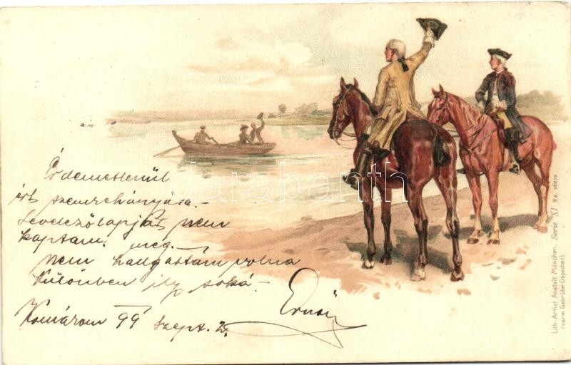 1899 Lovasok, Gebrüder Obpacher Serie XI. No. 16270. litho, 1899 Horsemen, Gebrüder Obpacher Serie XI. No. 16270. litho