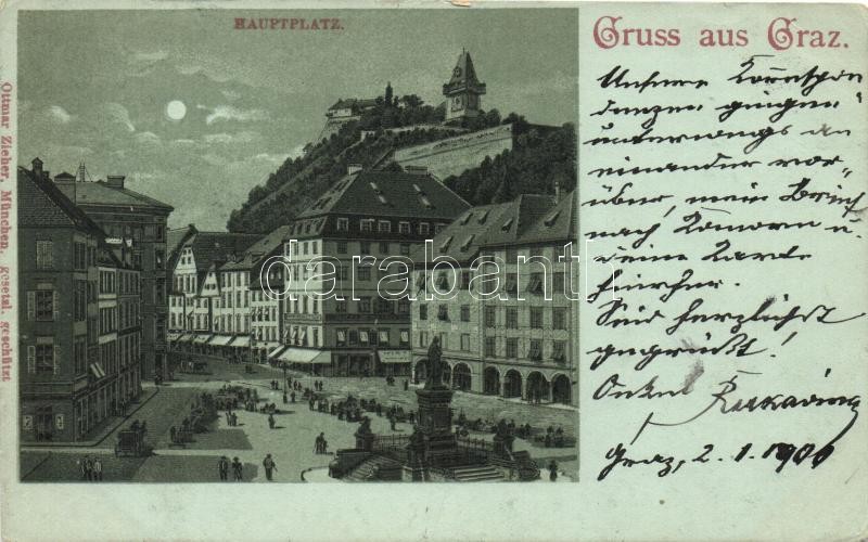 Graz, Hauptplatz / Main square, Ottmar Zieher, litho