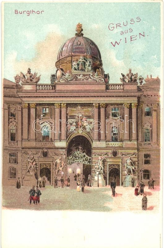 Vienna, Wien; Burgthor, litho