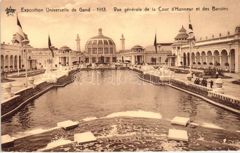 1913 Ghent, Gand; Exposition Universelle, Cour d'Honneur, Bassins / court of honour, spa