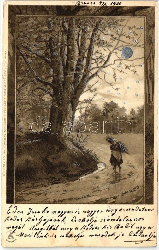 Winkler &amp; Schorn Mondschein-Postkarte Serie XII. 99115. silver decoration litho