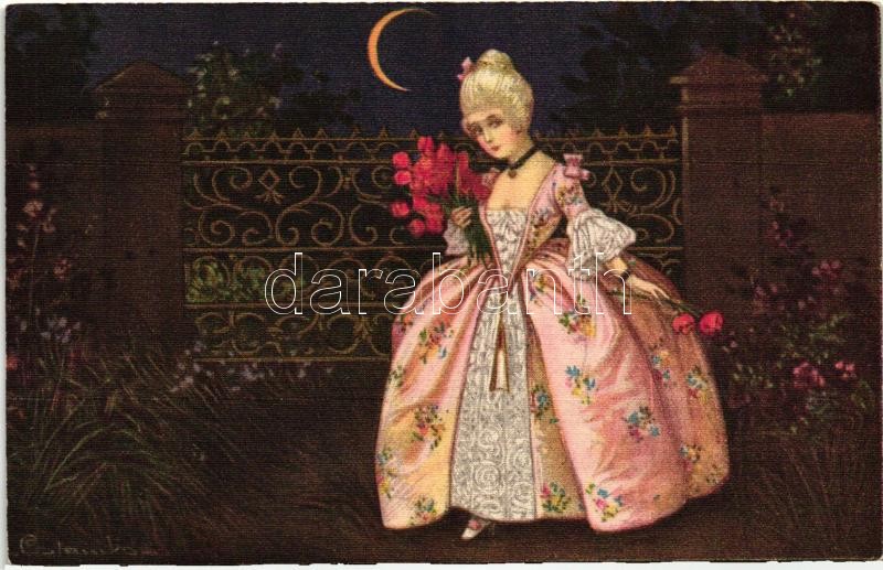 Italian art postcard, Baroque lady, Ultra 2092. s: Colombo