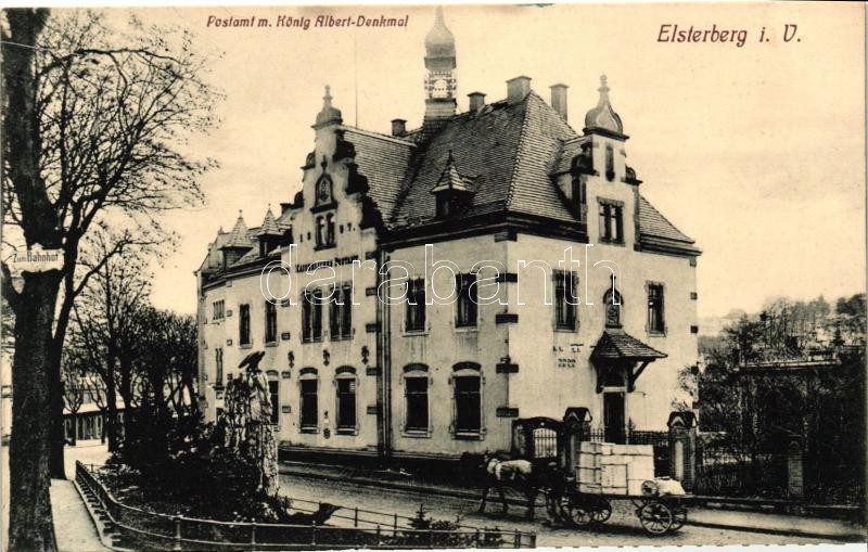 Elsterberg i. V., Postamt, König Albert Denkmal / post office, statue