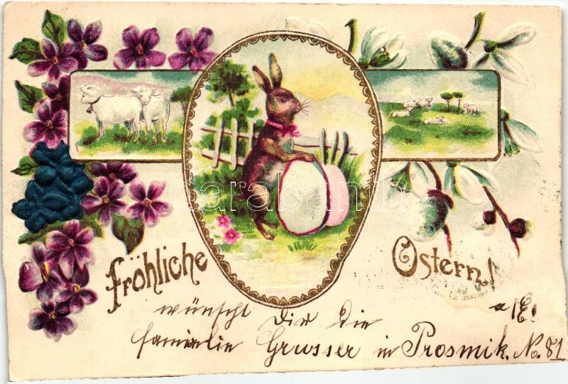 Easter, decorated postcard, Emb. litho, Húsvét, díszített képeslap, Emb. litho