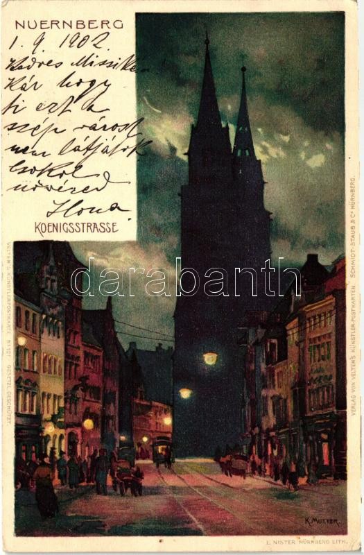 Nürnberg, Königstrasse / Street, Velten's Künstler-Postkarten E. Nister No. 101. litho s: K. Mutter