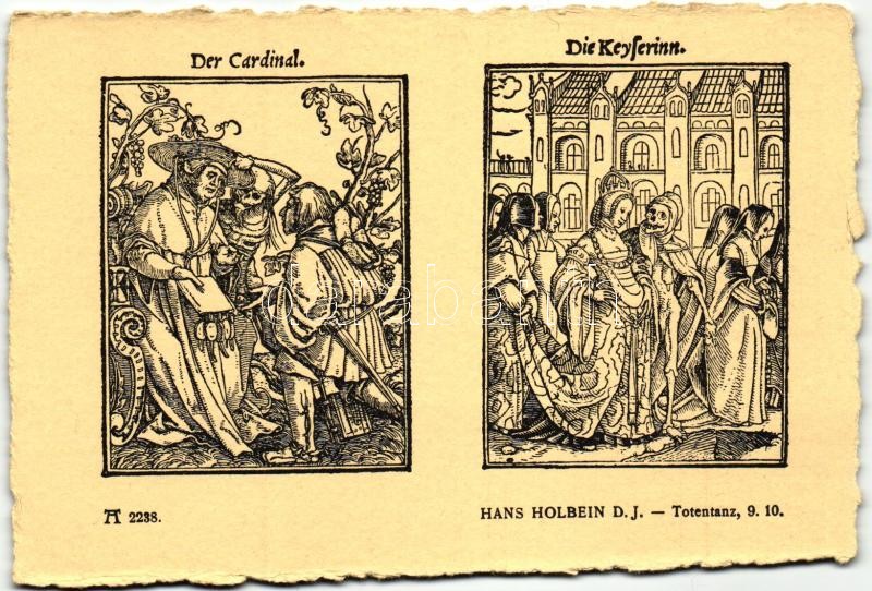 Totentanz 9. 10.; Der Cardinal, Die Keyserinn; F.A. Ackermann's Kunstverlag Serie 219. No. 2238. s: Hans Holbein