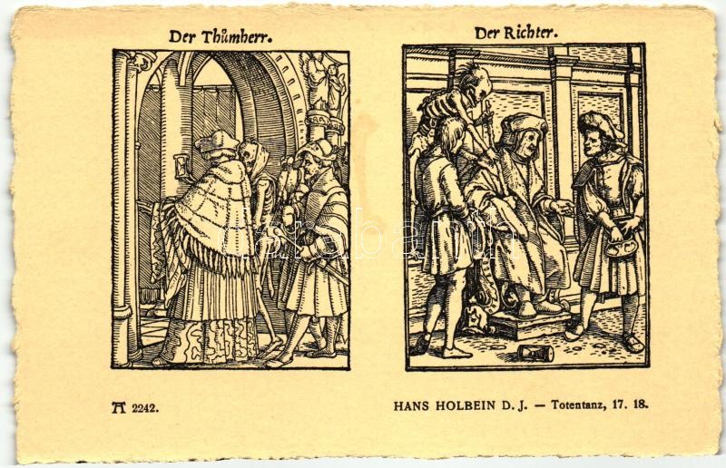 Totentanz 17. 18.; Der Thümherr, Der Richter; F.A. Ackermann's Kunstverlag Serie 219. No. 2242. s: Hans Holbein