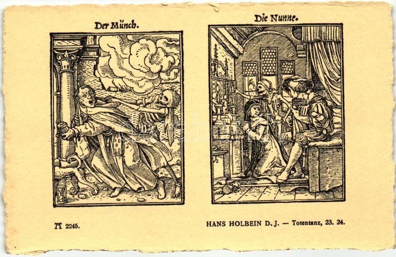 Totentanz 23. 24.; Der Münch, Der Nunne; F.A. Ackermann's Kunstverlag Serie 219. No. 2245. s: Hans Holbein