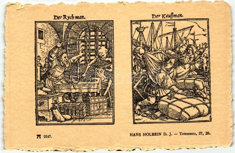 Totentanz 27. 28.; Der Rychman, Der Kauffman; F.A. Ackermann's Kunstverlag Serie 219. No. 2247. s: Hans Holbein