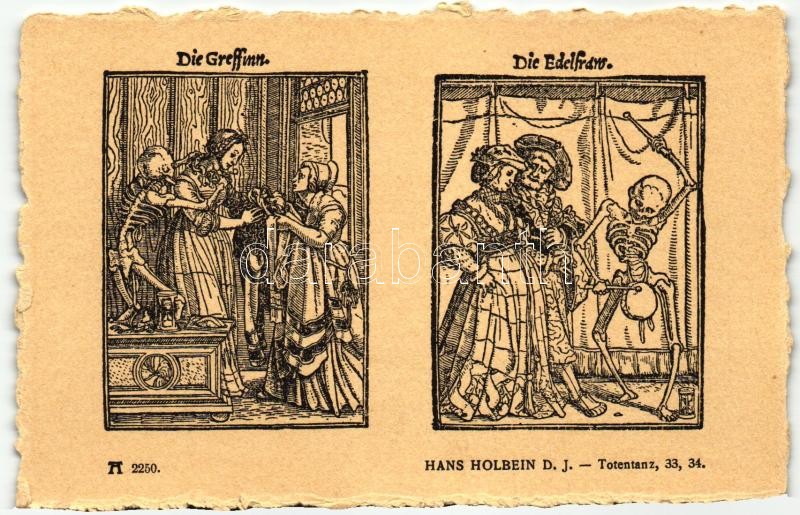 Totentanz 33. 34.; Die Gressinn, Die Edelfrau; F.A. Ackermann's Kunstverlag Serie 219. No. 2250. s: Hans Holbein
