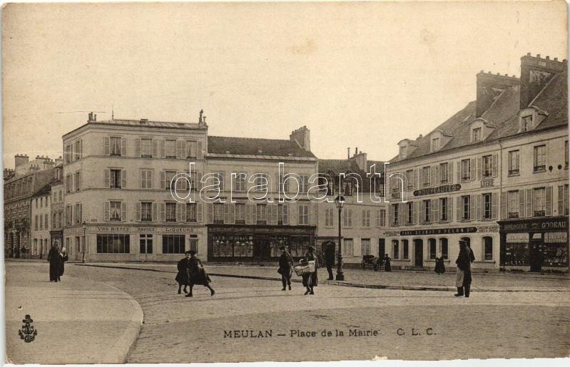 Meulan, Mairie square, shops of Paul Bermot and D. Delon