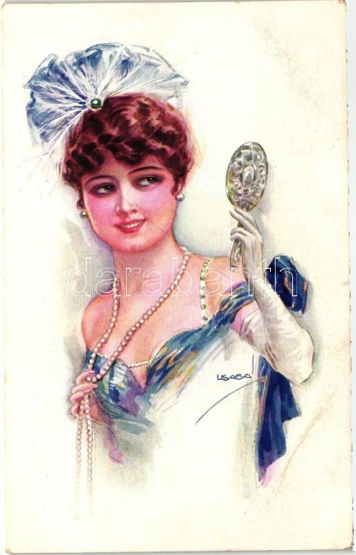 Italian art postcard, lady, Erkal No. 304/2. s: Usabal, Olasz művészlap, hölgy, Erkal No. 304/2. s: Usabal