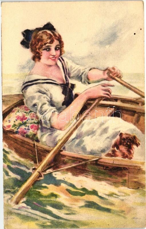 Italian art postcard, lady, W.S.S.B. Serie 4688. s: Usabal, Olasz művészlap, hölgy, W.S.S.B. Serie 4688. s: Usabal