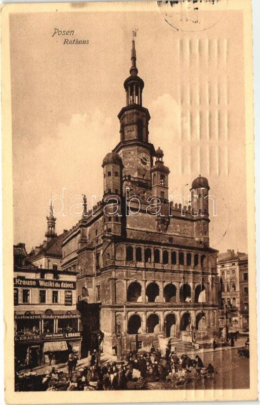 Poznan, Posen; Rathaus / town hall, shop of L. Krause