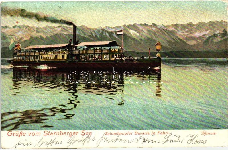 Lake Starnberg, Starnberger See; Salondampfer Bavaria in Fahrt
