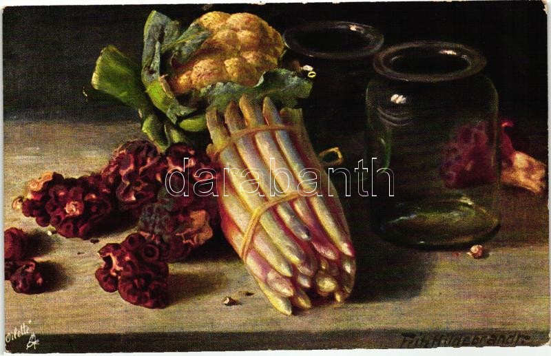 'Spargelstilleben No. 593 B.' asparagus, Raphael Tuck Oilette s: Hildebrandt