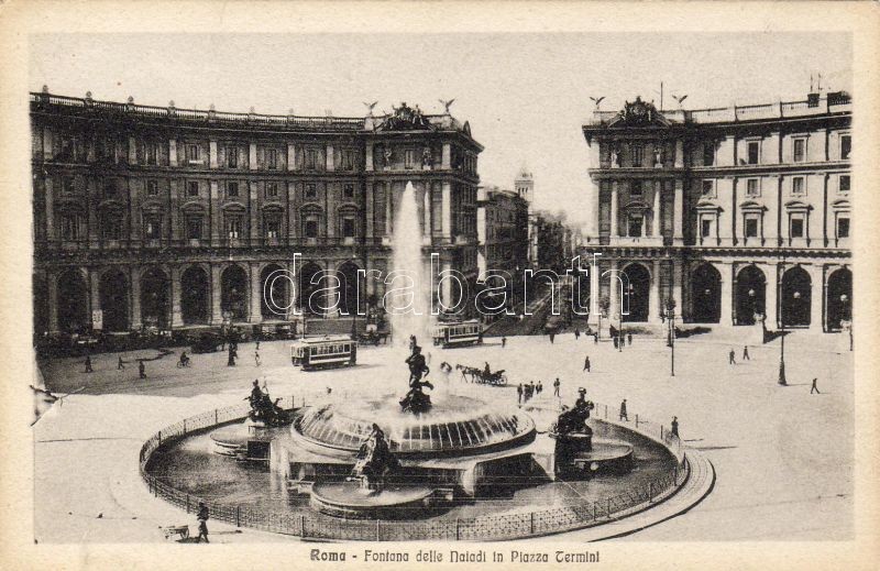 Rome, Roma; Fontana delle Naiadi, Piazza Termini / fountain, square, trams