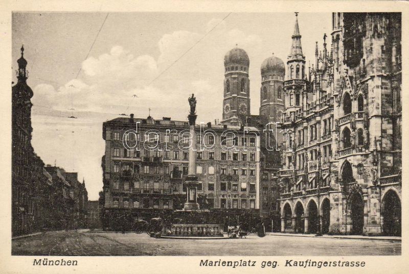 München, Marienplatz, Kaufingerstrasse, Frauenkirche, Mariensäule / square, street, church, statue