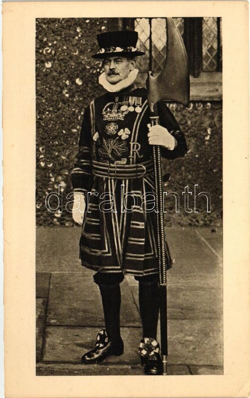 London, Tower, of London, Yeoman Gaoler in state dress with axe