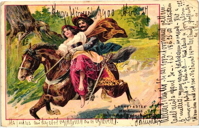 Leányrablás, litho, Romantic humorous postcard, litho
