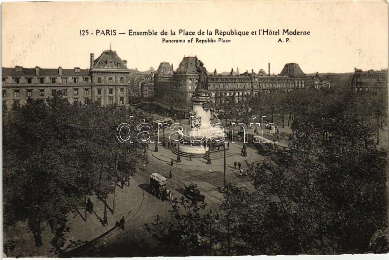 Paris, Republic square, Moderne Hotel, trams