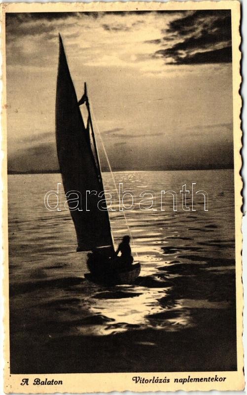 Balaton, vitorlás naplementekor, Balaton, sailboat at sunset