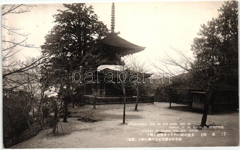 Itsukushima, Aki province, Shrine with Pagoda, Itsukushima, Aki provincia, szentély Pagodával