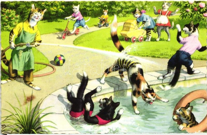Parkban fürdőző macskák, Colorprint Special 2258/5, Bathing cats in the park, Colorprint Special 2258/5