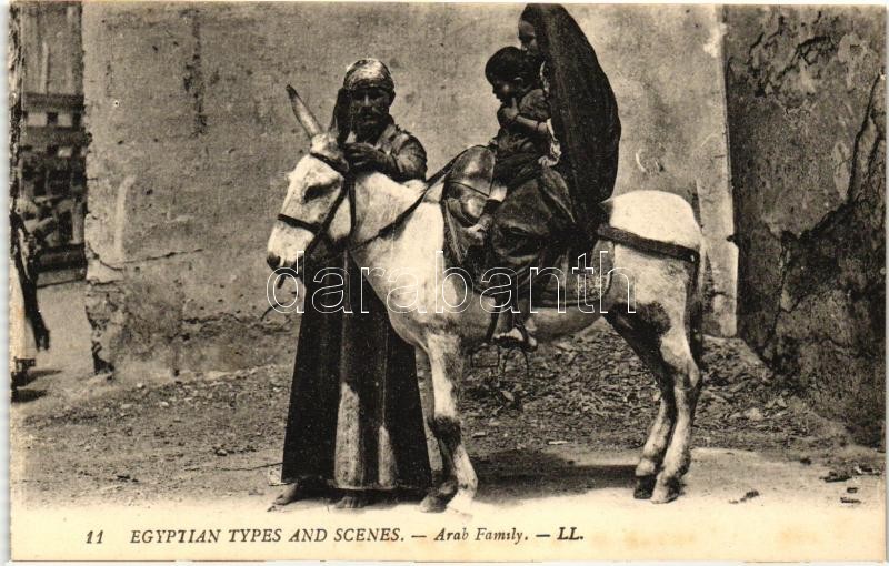 Egyptian Types and Scened, Arab Family, folklore, Egyiptomi folklór, arab család szamárral