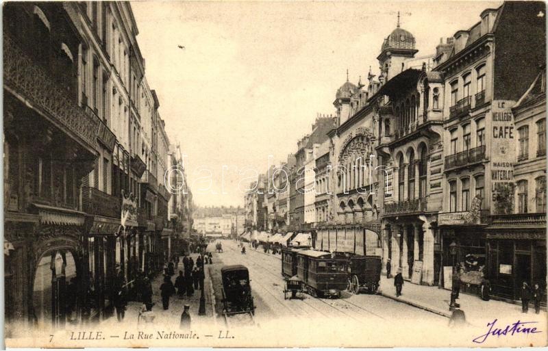 Lille, La Rue Nationale / street, cafe, tram