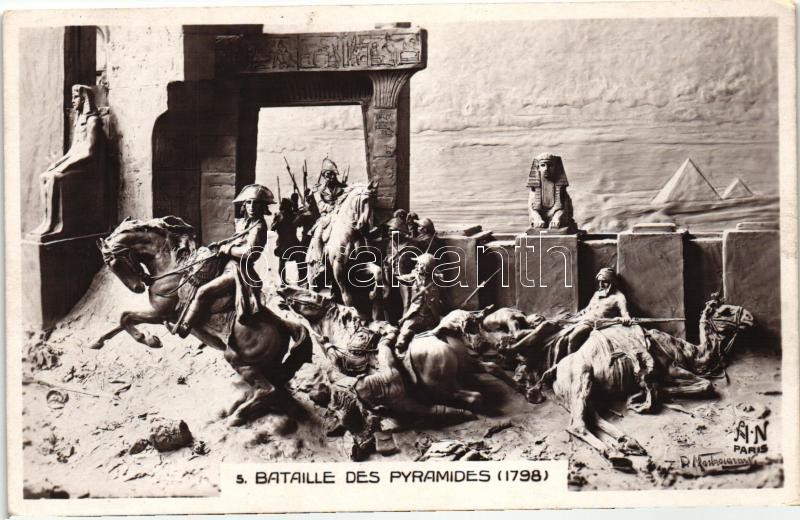 Bataille des Pyramides / Mastroianni sculptochromie postcard, Napoleon, Napoleon, Mastroianni szobor-művészlap