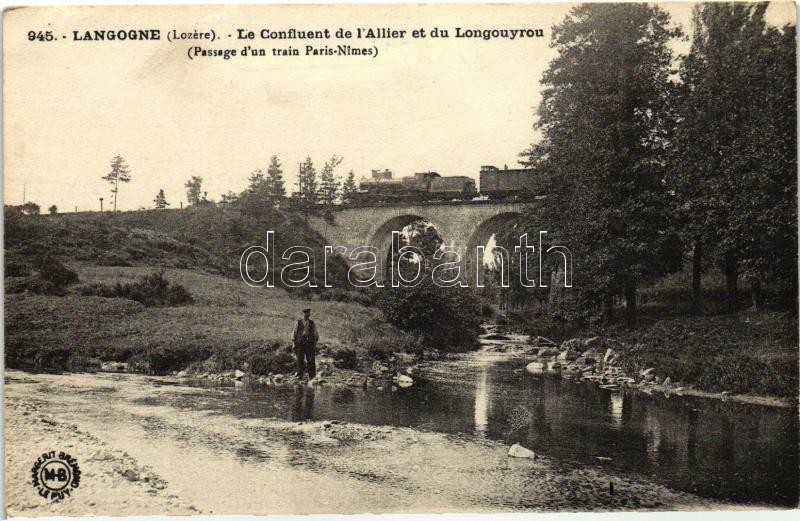 Langogne, Le Confluent de l'Allier, Longouyrou / railway bridge, locomotive