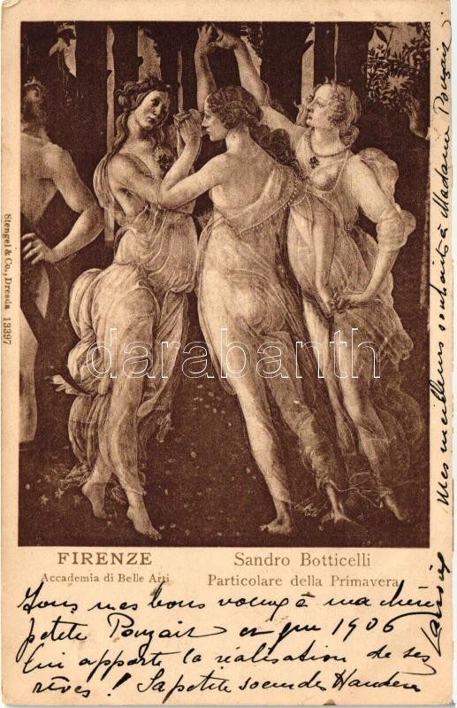 Firenze, Florence; Accademia di Belle Arti, Particolare della Primavera / erotic art postcard s: Sandro Botticelli