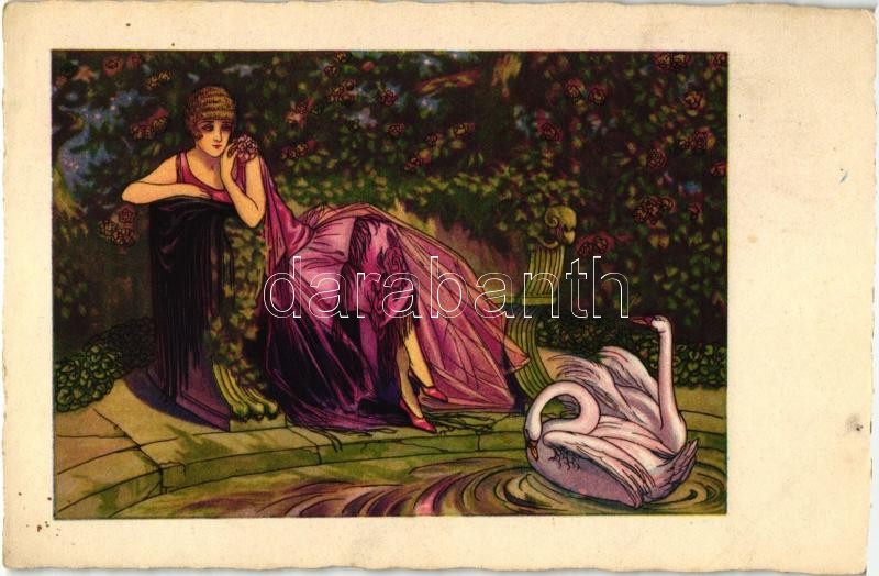 Olasz művészlap, hölgy, C.C.M. 2494., Italian art postcard, lady, C.C.M. 2494.