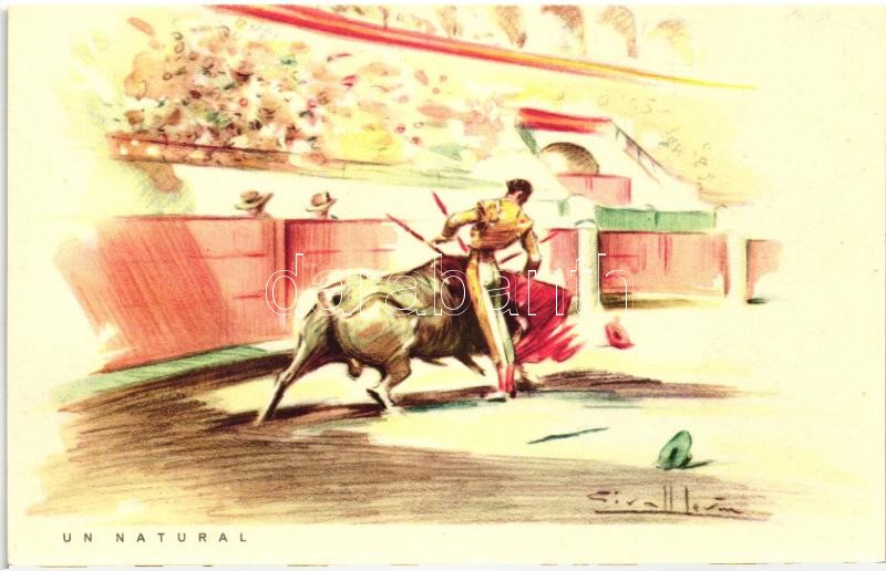 Bikaviadal, szignós, Un Natural / bull fight, artist signed